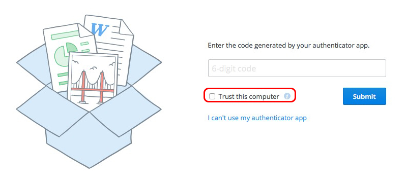 Dropbox Option to trust the computer