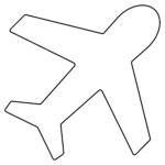 An outline of an airplane that is used as an icon to indicate travel